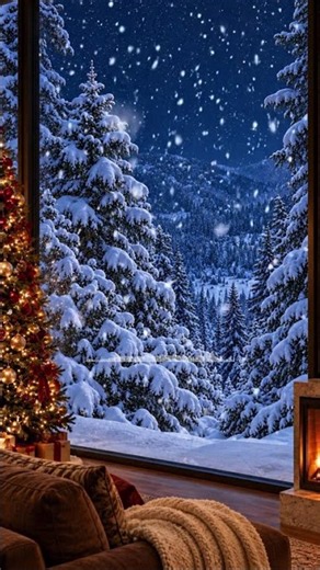 Relaxing Winter Music | Snowfall Through the Window, Cozy Fireplace & Christmas Tree | Winter Shorts
