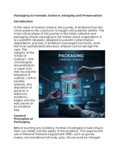 Packaging in Forensic Science Worksheet Classwork, Homework