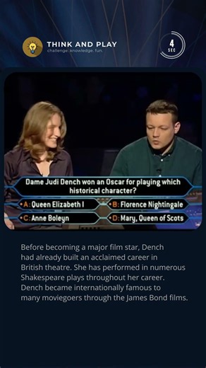 Do You Know Judi Dench’s Famous Oscar Role?🎬🏆 #quiz #millionaire #oscars #movie #didyouknow #tvshow