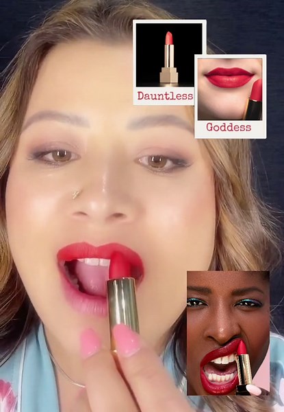 Dauntless Goddess is one of the most beautiful red lipsticks that you can ever find. It is the nicest and most iconic Red Lipstick which is bright and bold and looks good on all skin tones. it makes your teeth look white! Velvety highly pigmented, matte finish with minimal-to-no shine. #mattelipstick #redlipstick it is similar to #rubywoolipstick #lipsticlover #makeuplovers #lipsticktutorial #lipstickshade