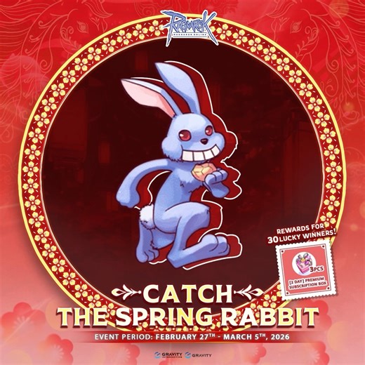 ✨🐰 Catch the Spring Rabbit! 🐰✨ Spring is hopping into Rune Midgard, and the adorable Spring Rabbit is on the move. 🌸 Watch closely, follow the pattern, and try to capture the Spring Rabbit with a perfectly timed screenshot from the motion video. 💫 Only the quickest eyes and nimblest fingers can catch this speedy little hopper. Join the fun and grab your chance to win lovely rewards! 🌀✨ 🎁 Special Rewards ✨ 30 randomly selected Lucky Adventurers will receive ▶ 3 pcs [2 Days] Premium Subscrip