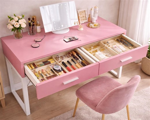 Modern Makeup Vanity Desk With Lighted Mirror and Power Outlet, Compact Storage Table - Etsy