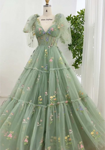 Corset Infinity Sage Green Tulle Long Prom Dress