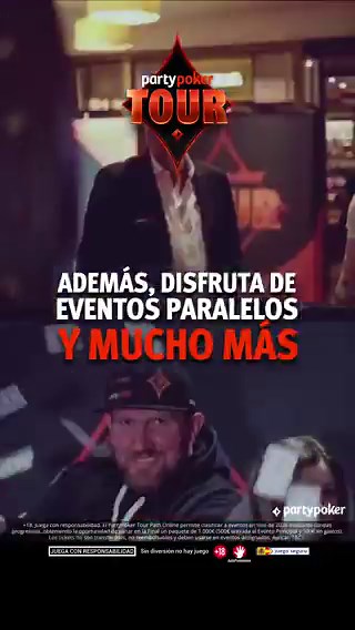 ¡Partypoker Tour llega a España!Madrid11-17th MayoCasino Gran Vía MadridCLASIFÍCATE ONLINEJuega por tan solo 0,20 € para poder ganar tu asiento en el Main Event de 500 €.Juega con responsabilidad. Aplican T&Cs (ver video).