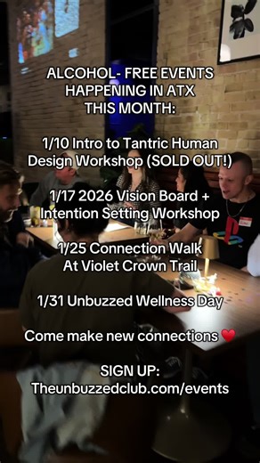 Ah yes, Dry January. Our favorite month!! Below is our full January 2026 calendar. 1/10 | 1:00PM-3:00PM – Intro to Tantric Human Design Workshop @ Casa De Luz An illuminating workshop on Tantric Human Design— a powerful system for understanding how your energy flows, how you connect with others, and how to step into your most authentic self. ALL SPOTS HAVE BEEN FILLED! But don't worry, we will be hosting another Human Design Workshop soon 💛 1/17 | 6:00PM-9:00PM – 2026 Vision Board Intention Set