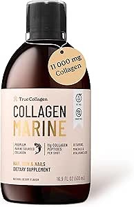True Collagen Marine 11,000 mg Hydrolyzed Marine Collagen Liquid Supplement - 20 Day Supply, 500 ml | Peptides 1 & 3, Hyaluronic Acid, Biotin & Vitamin C for Healthy Hair, Skin, Joints & Nails