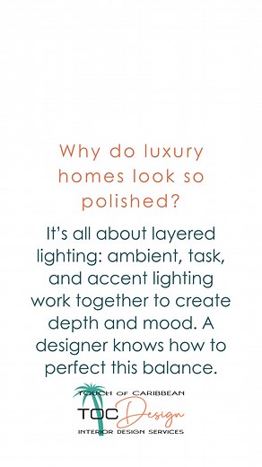 Why do luxury homes look so polished? It’s all about layered lighting: ambient, task, and accent lighting work together to create depth and mood. A designer knows how to perfect this balance. "Lighting: The Secret to a Stunning Room" Ever wonder why luxury homes always feel so polished and inviting? ✨ The secret lies in layered lighting—a design trick that transforms any space from ordinary to extraordinary. 💡 🔹 Ambient Lighting: The foundation of any room, this is your main light source. Thin