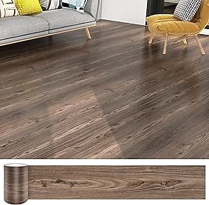 Lareko 18 Sq.Ft,Wood Peel and Stick Floor Tiles,12 Pack Brown Vinyl Flooring (No Adhesive Residue) 36"×6" Waterproof and Non-Slip Laminate Flooring for Renters Bathroom, Living Room(Dark Brown