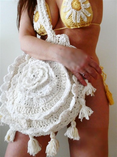 Handmade Crochet Tote Bag – Getaways Round Tassels Handbag -large Cotton Resort Bag - Etsy