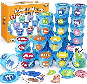 Joyreal Alphabet Learning Toys - ABC Sorters Tubs with Flash Cards, 271 PCS Toddler Preschool Learning Activities, Educational Games