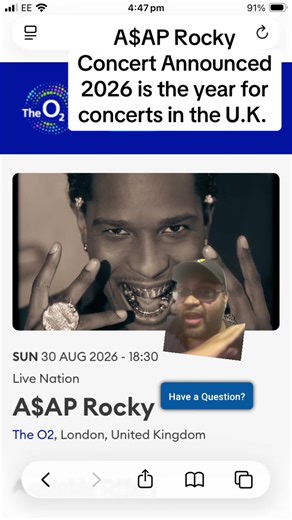 Guys !!! A$AP Rocky Concert announced on Sunday 30th August 2026 at o2 Arena. Tickets go on sale Tuesday 27 January at 9am #asaprocky #concerts #o2arena