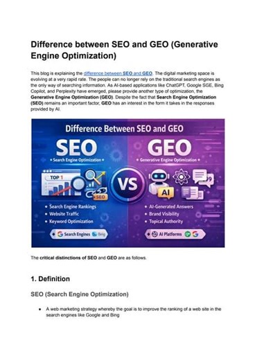Difference between SEO and GEO (Generative Engine Optimization) .pdf | Ayisha Minu