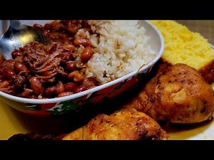 Good old-fashioned Red Beans with Smoked Turkey necks and smoked Sausage, Rice and Baked Chicken.