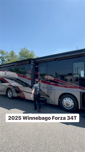 Class A Luxury Diesel Pusher RV by Winnebago. The 2025 Winnebago Forza 34T is best in class. Check it out at Colonial RV #rv #camping #winnebago #luxurylifestyle | New Jersey Outdoor Adventures with Patrick