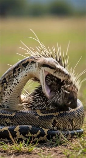 Python 🐍 Swallowing Hedgehog 🦔, Spikes Unbelievable Feeding Moment #wildlife #nature #python