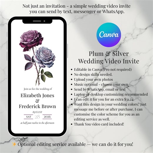Plum & Silver DIY Wedding Video Invitation - Etsy