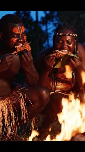 "African Tribes: Traditional Eating Habits in Primitive Style"