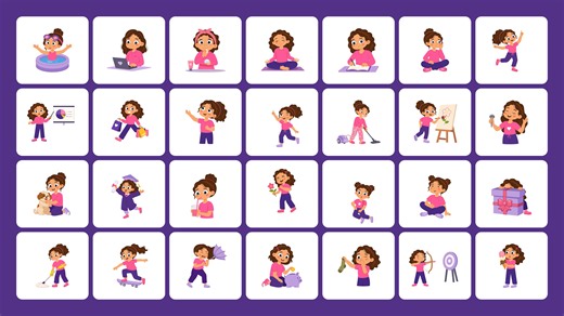 75 Animated Girl Flat Vector Icons
