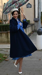 Feeling blue? We prefer wearing it. Our 43” Swing Coat in navy paired with the Eva Pussy Bow Dress in Palace Blue. | The Seamstress of Bloomsbury