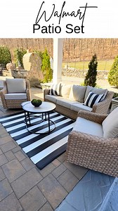 Walmart Patio Set Back In Stock! This sold out last year but I am so happy I got my hands on it this time around because I am super impressed with the quality. The cushions are so thick and comfortable! I love how the chairs glide and swivel. And how pretty is this nesting table? #walmartpartner #ad | Glambytes Blog
