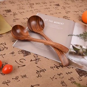 Wooden Serving Spoons, 9.45inch Wood Soup Ladle with Long Handle Wooden Ladle for Cooking Serving Spoon for Soup Oil Dipper Meal Rice Scoop (M)