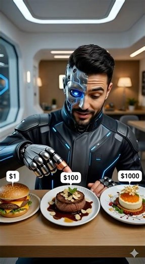 $1 vs $100 vs $1000 Food 🤯 AI Cyborg Rates Them!