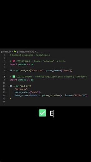 Pandas — tus fechas están mal parseadas (usa format)