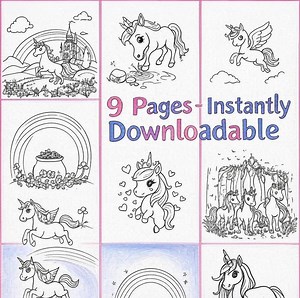 Unicorns and Rainbows Coloring Pages for Kids - 9 Magical Designs, Digital Download - Etsy
