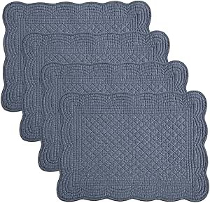 HOMBYS Quilted Placemats Set of 4 Washable-Rectangular Placemats for Kitchen Table-100% Cotton Fabric Rectangular Table Mats-Cotton, (Navy Blue)