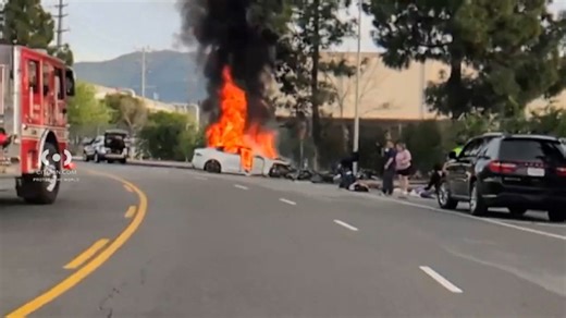 3 people hospitalized after Tesla goes up in flames