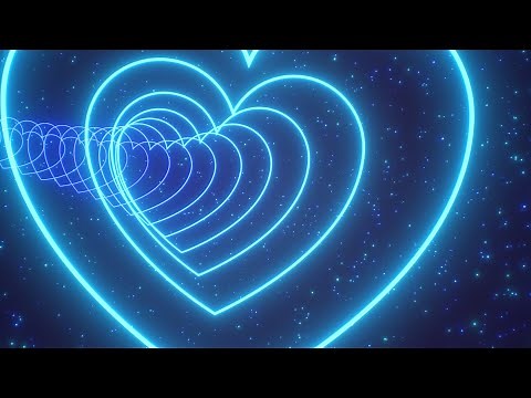 Moving Slowly Through Blue Neon Love Heart 3D Tunnel Glowing Light 4K UHD 60fps 1 Hour Video Loop