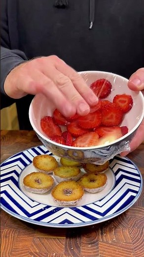 Crispy Mini Donuts Loaded with Strawberries, Whipped Cream and Chocolate Drizzle Dessert