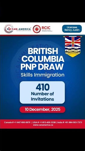 BC PNP Draw December 2025 | 410 Invitations Issued Under Skills Immigration