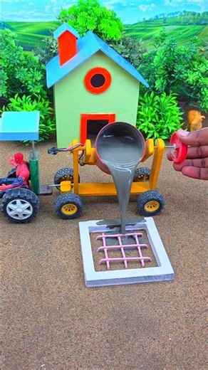 😱 Real Working Mini Tractor Builds Double Cement Pillars | Amazing DIY Construction Machine 🚜#shorts