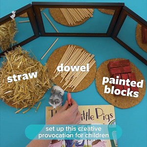 Create a provocation to encourage storytelling with this 3 little pigs scene. A great way to support children to explore, think, question, discuss and be creative! | Storypark