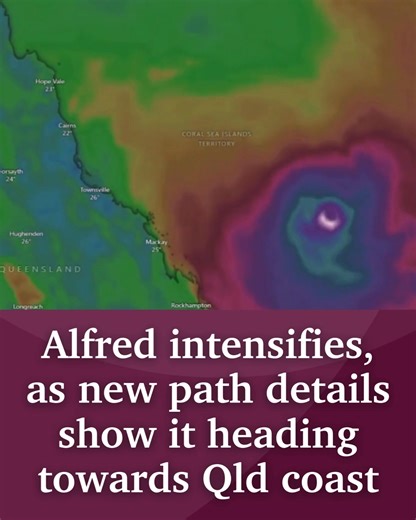 48K views · 136 reactions | Tropical Cyclone Alfred formed on Sunday with BOM's latest data predicting it will intensify into a Category 3 system sometime on Tuesday afternoon. ➡️ https://bit.ly/4gYlYOi | Daily Mercury | Facebook