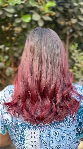 Red highlights, cherry red colour highlights for Indian Hair balayage hair colour￼ #foryou #haircut