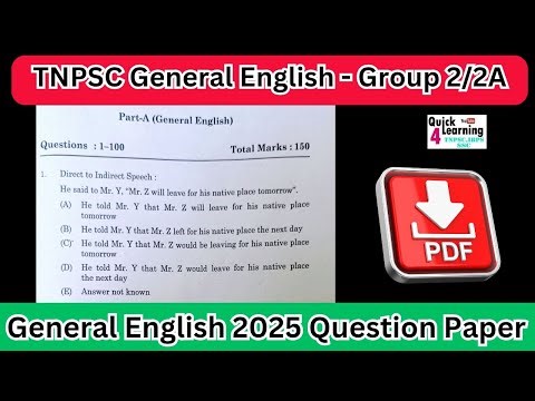TNPSC General English 2025 Question Paper Group 2 2A | Group 4 2025 Original Question Paper |