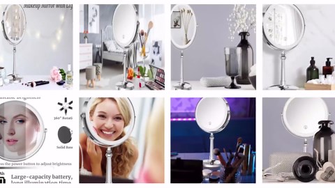 Lovecandy 9" Large Make up Vanity Mirror with Lights Chrome Two Way Mirror 1x/10x Magnifying Mirrors with Light and Stand 4000mAh Rechargeable Led Makeup Mirrors for Desk Dresser Table