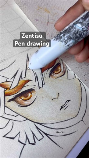 Zenitsu pen drawing ⚡️demon slayer WIP #pendrawing #art #demonslayer #zenitsu #viral #shorts