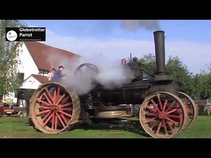 Steam Tractor Cable Plowing Demo – tractor pulls the plow via cable that rolls onto spoon underneath