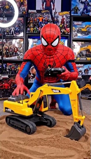Spiderman playing with remote control car