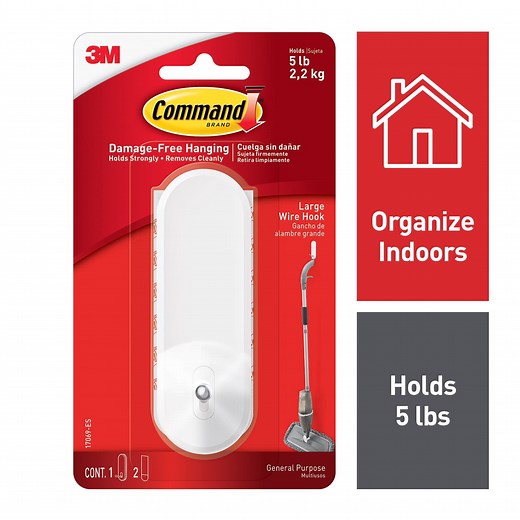 Command Wire Hook, White, Large, 1 Hook, 2 Strips/Pack