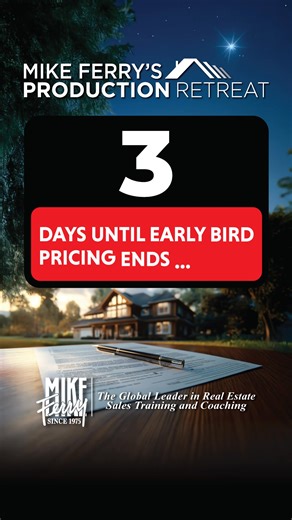 Real Estate agents: buy early and save on tickets for Mike Ferry’s 2026 Production Retreat. Learn the skills that top producing agents use to secure 50-75 transactions yearly. Achieve your income goals in the new year by setting your mindset towards success. In this three-day event in Garden Grove, CA on January 12th-14th, you’ll join thousands of like-minded agents that are focused on making 2026 their best year ever. Buy tickets before November 21st at www.MikeFerry.com and secure your special