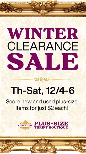 Curveture Plus-Size Thrift on Instagram: "Our $2 per item clearance sale is back! Score dozens of cute plus size clothes, shoes, and more next Thursday through Saturday, 12/4–6. 📍Curveture Plus-Size Thrift, Provo, UT #plussize #provo #provothrift #plussizeutah #utahfashion"