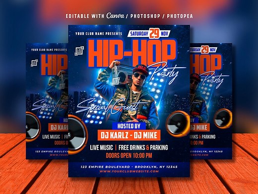 Hip Hop Party Flyer Template: Urban Nightclub DJ Music Event Poster (PSD & Canva Editable) - Etsy Canada