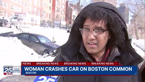 Woman hospitalized after going off street, crashing car down stairs at Boston Common