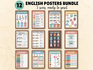 Boho English Posters Bundle | Bulletin Board | Parts of Speech | Pastel Boho Color Palette - Etsy
