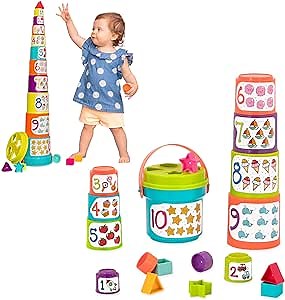 Battat – Nesting Sorter Set – 19 Pieces Stacking Bucket Sort Set – 10 Cups & 8 Shapes – Educational & Dexterity Toys – 18+ Months – Sort & Stack