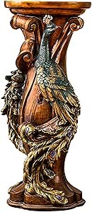 32.5" Tall Peacock Pedestal Table Stand Cabin Decor, Handcast Polyresin, Full Color Finish End Table, Side Table, Plant Stand